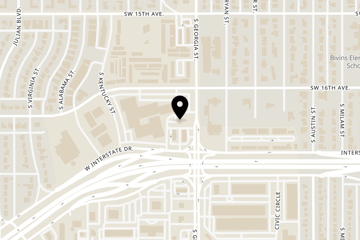 Map showing the location of Sharky's Burrito Company on 1612 S Georgia St in Amarillo